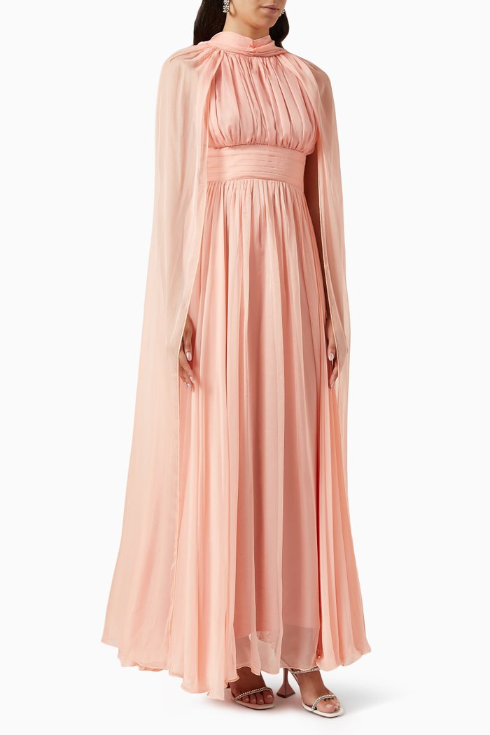 

High-neck Cape Maxi Dress, Orange