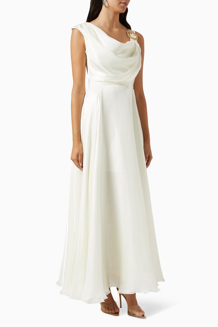 

Draped Maxi Dress in Silky Satin, Neutral