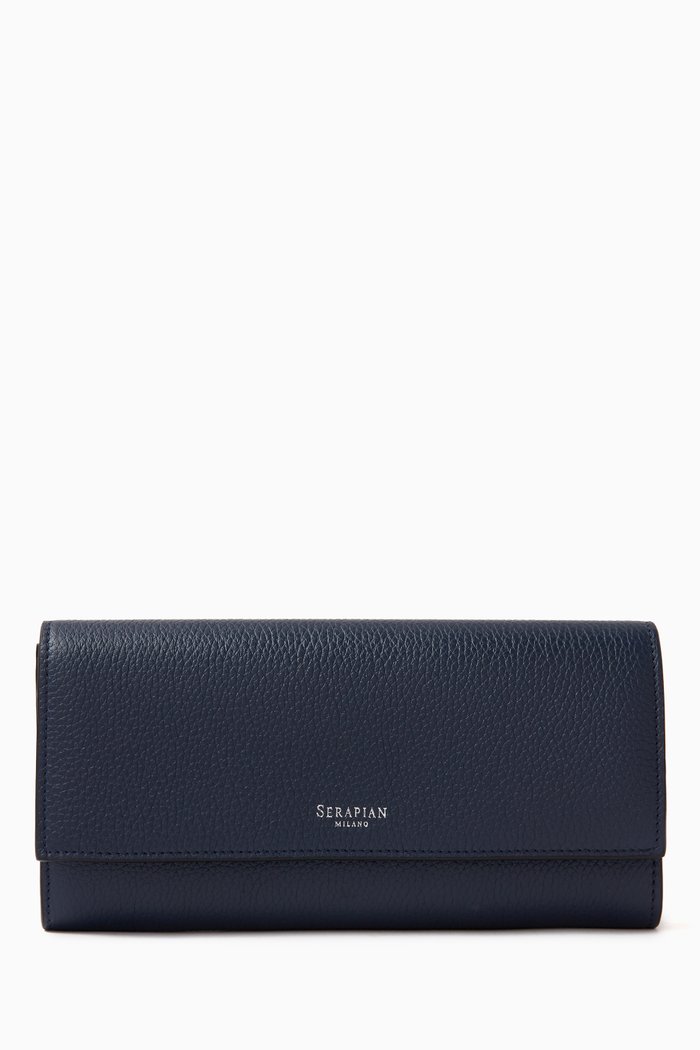

Flap Wallet in Rugiada Leather, Blue