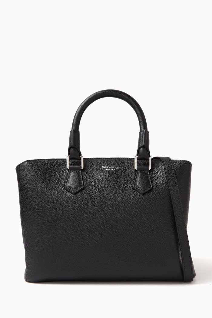 

Small Luna Tote Bag in Rugiada Leather, Black