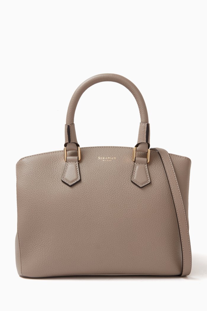 

Small Luna Tote Bag in Rugiada Leather, Neutral