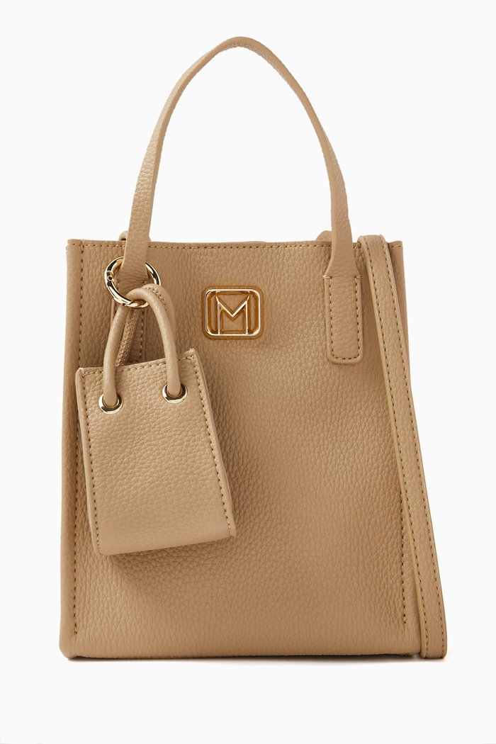 

Lontra Top Handle Bag in Faux Leather, Brown