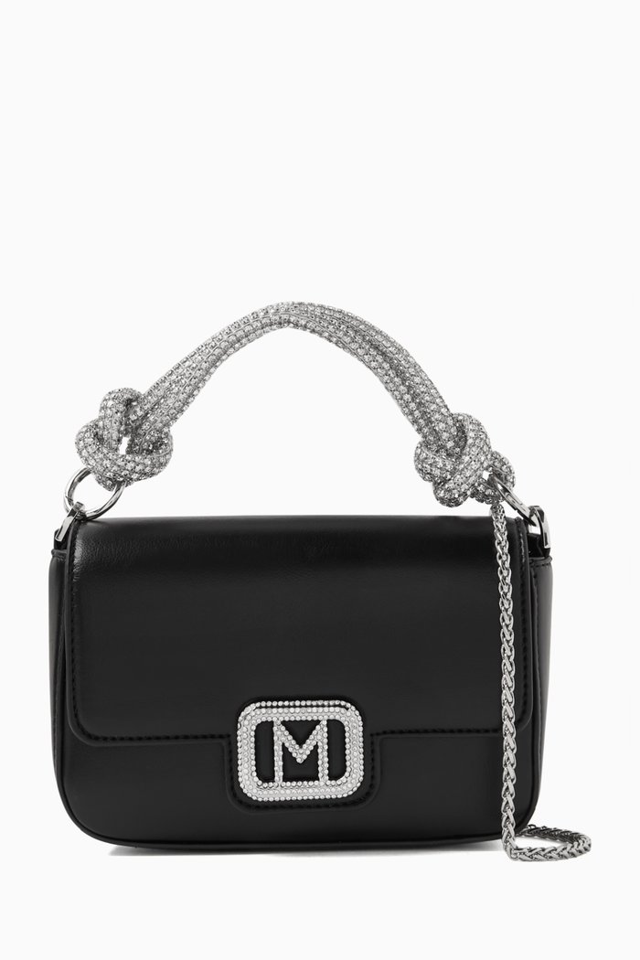 Polka Top Handle Bag in Faux Leather, Black