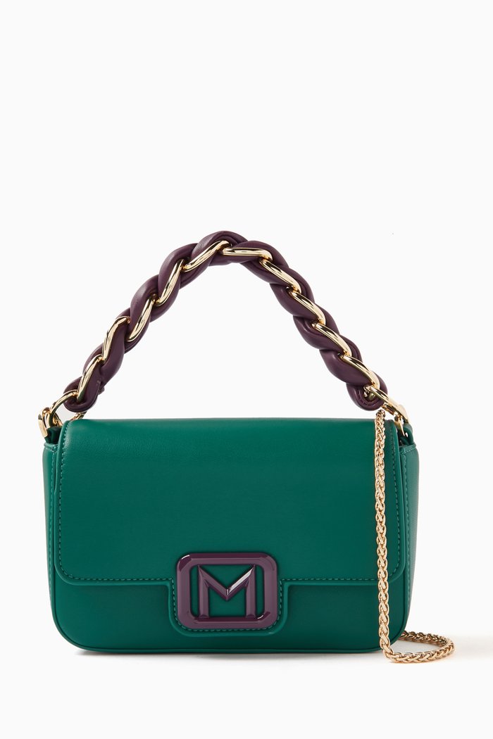 

Polka Top Handle Bag in Faux Leather, Green