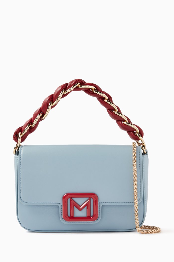 Lontra Top Handle Bag in Faux Leather, Blue