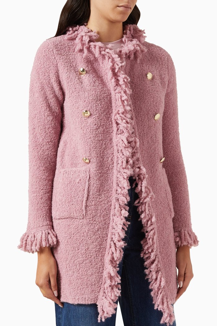 

Bouclé Coat in Wool Blend, Pink