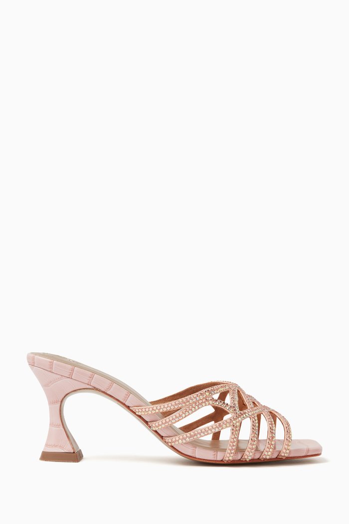 

Oviya 80 Mule Sandals in Croc-embossed Leather, Pink