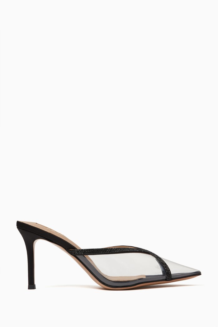

Nellie 75 Embellished Mules in Plexi & Satin, Black