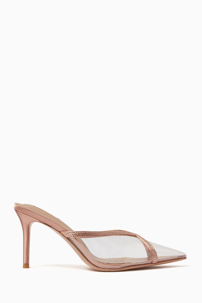 

Materna Laser-cut Crystal Mule Sandals in Croc-embossed Leather, Pink