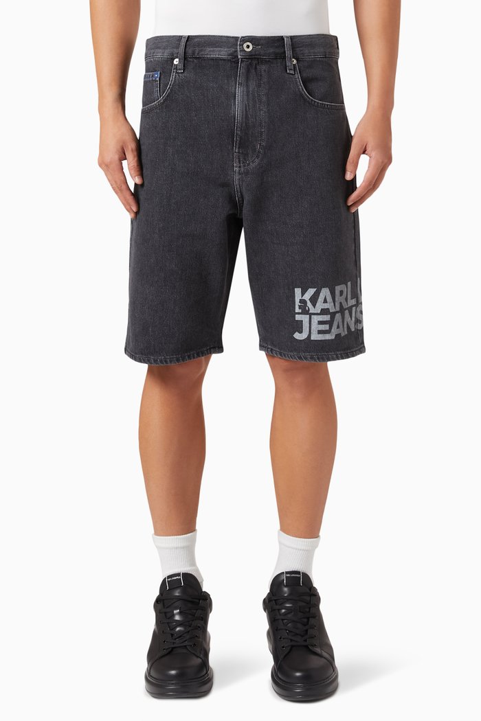 

KLJ Logo Shorts in Denim, Black