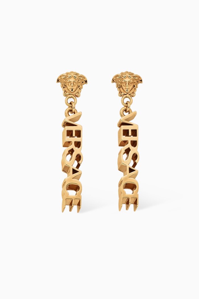 

La Medusa Logo Drop Earrings in Brass, Gold