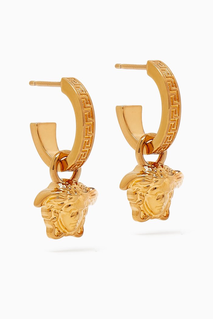 La Medusa Greca Hoop Earrings in Brass, Gold