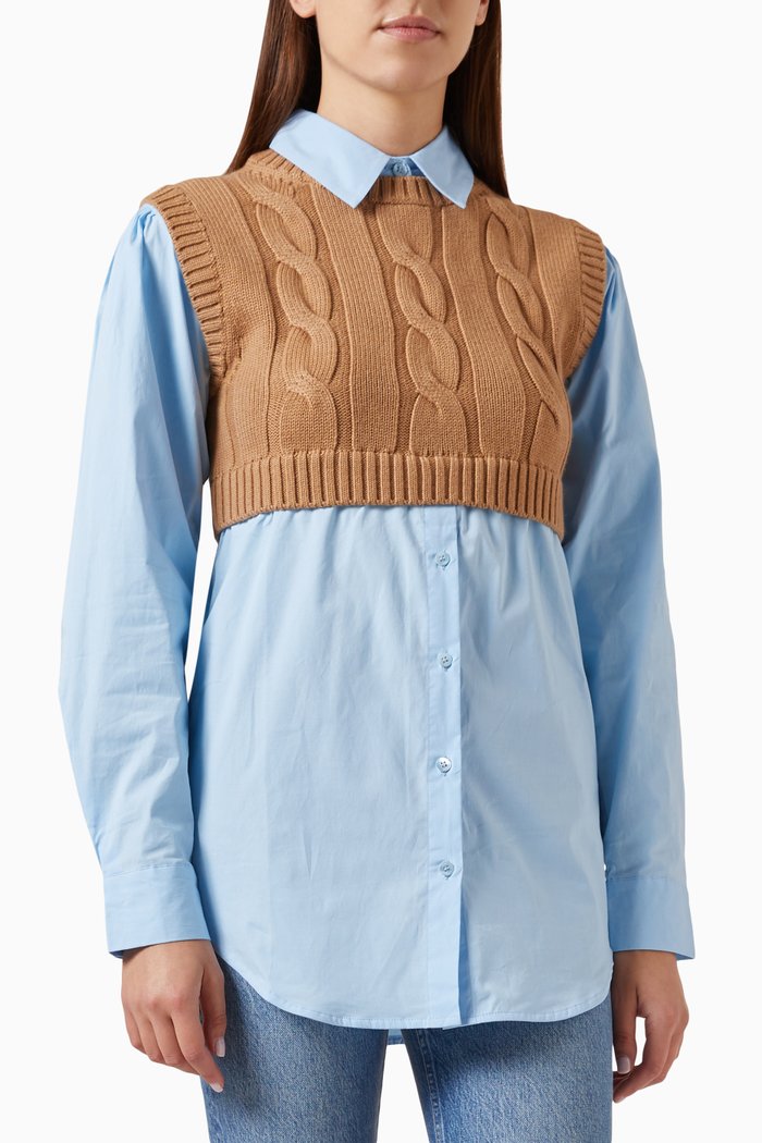 

Cooper Vest Combo Shirt in Knit & Poplin, Blue