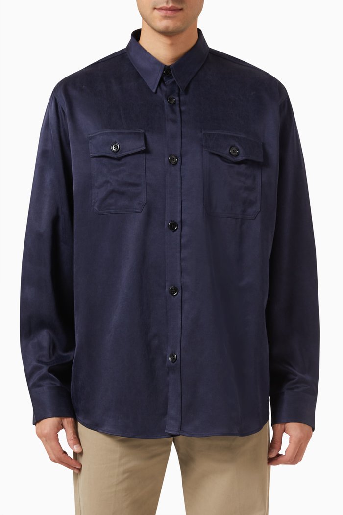 

Buttoned Overshirt in Wool-blend, Blue