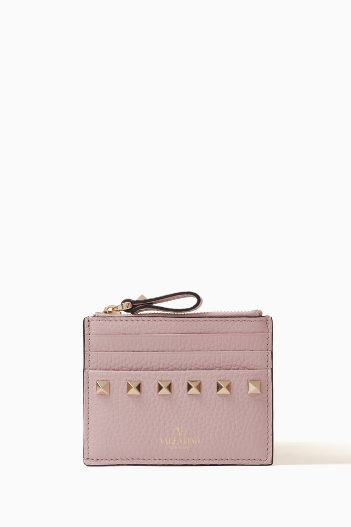 

Valentino Garavani Rockstud Coin Purse Cardholder in Leather, Purple
