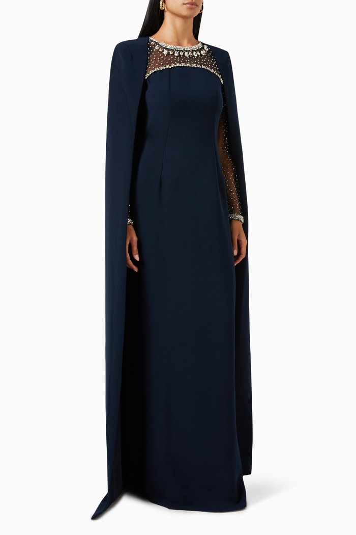 

Loretta Crystal-embellished Cape Gown, Blue