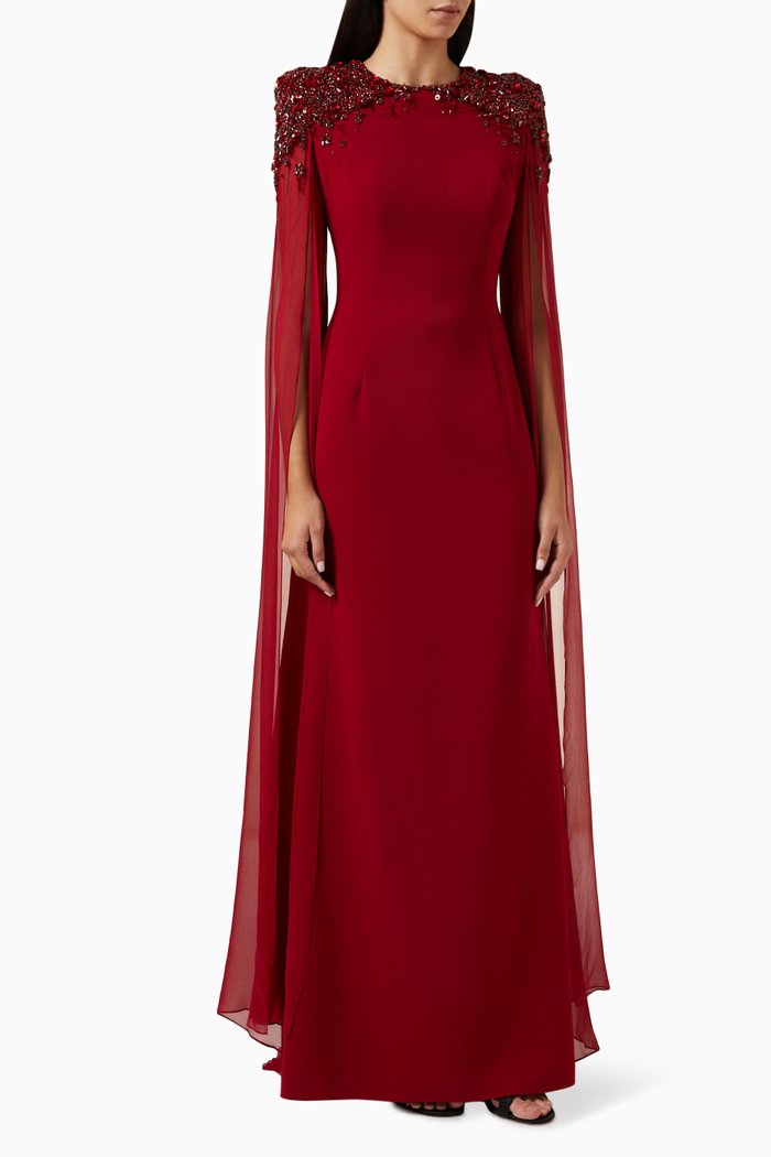 

Jenna Cape Dress in Crepe, Red