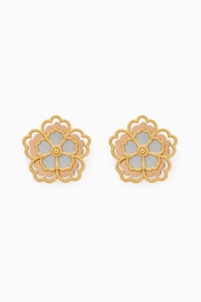 

Farfasha Giardino Oro Medium Motif Stud Earrings in 18k Yellow & White Gold, Multicolour