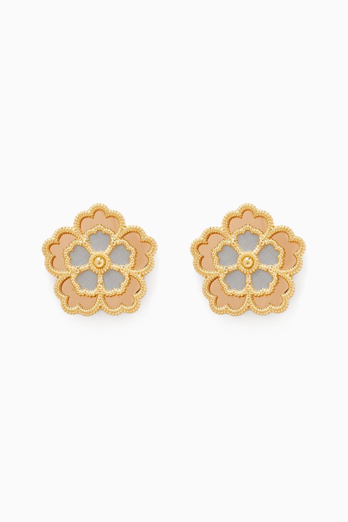 

Farfasha Giardino Oro Small Motif Stud Earrings in 18k Yellow & White Gold, Multicolour