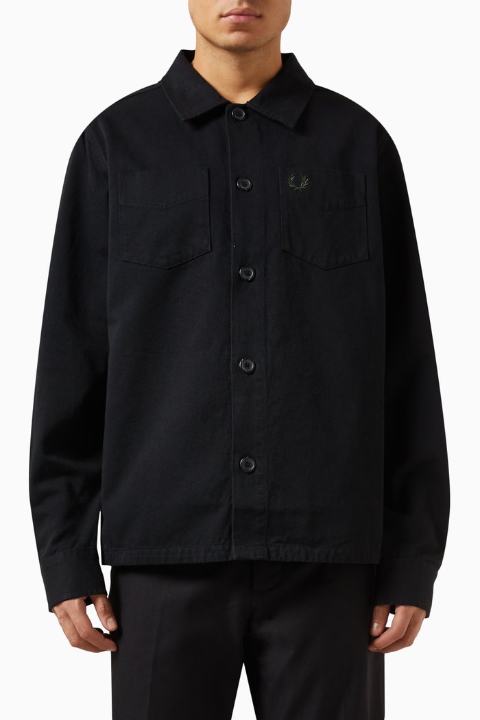 Logo-embroidered Overshirt in Cotton Twill, Black