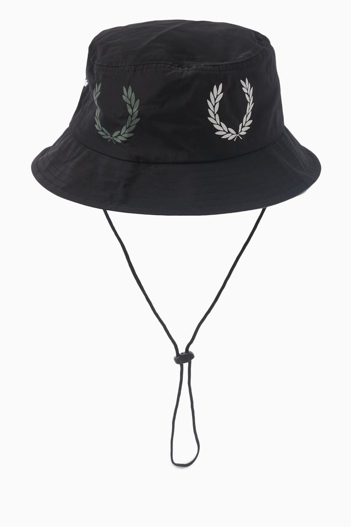 

Graphic Logo Bucket Hat in Nylon Blend, Black