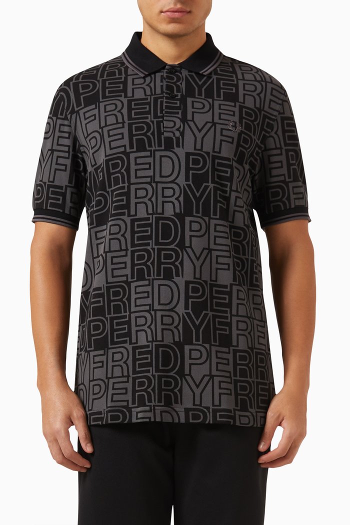 Block Graphic Polo Shirt in Cotton Piqué, Grey