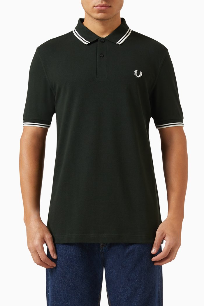 Twin Tipped Logo Polo Shirt in Cotton Piqué, Green