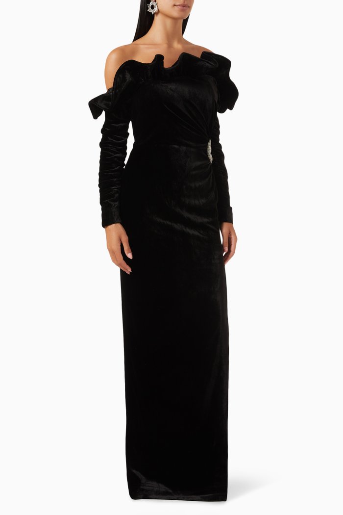 

Azelia Strapless Gown in Velvet, Black