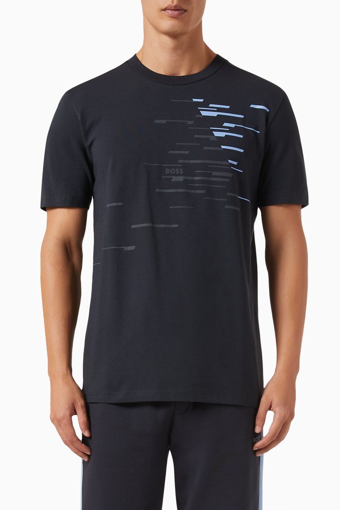 

Graphic Print T-shirt in Cotton Jersey, Blue