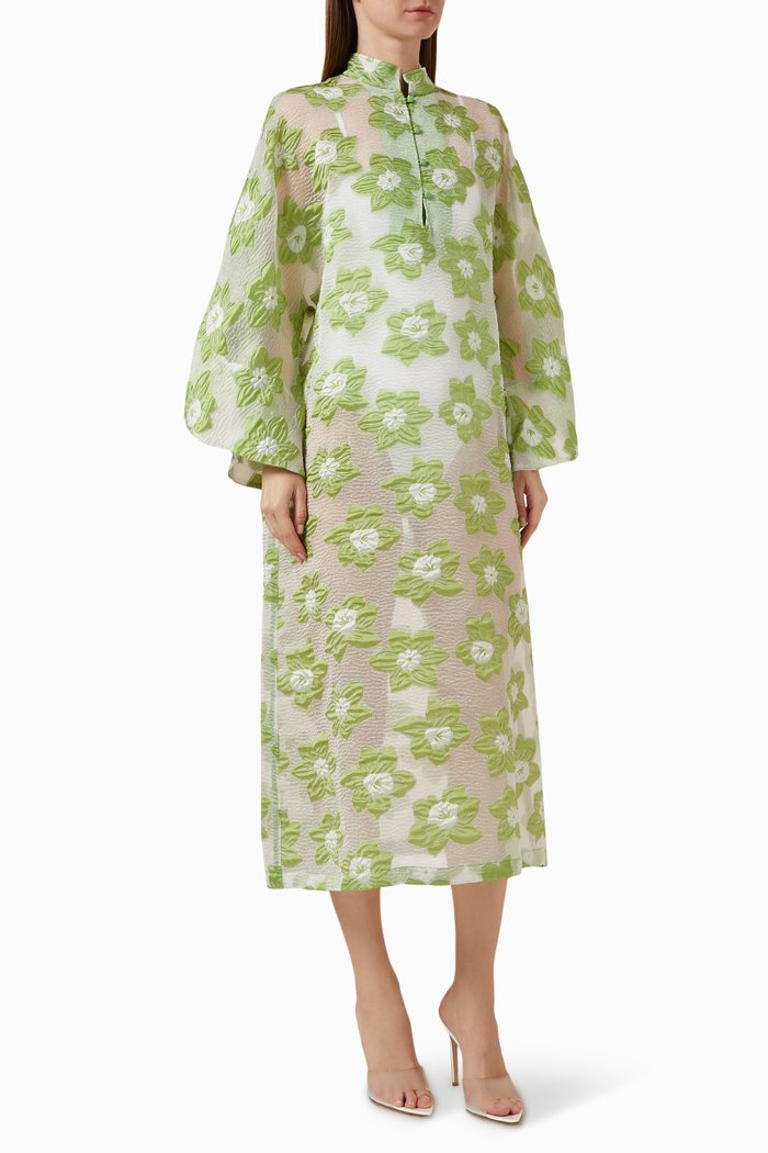 

Floral-embroidered Kaftan in Organza, Green