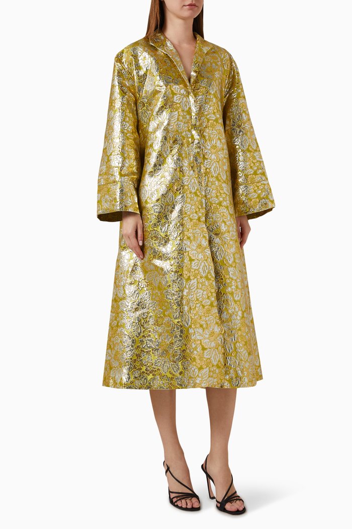 

Collared Jacket in Lurex Brocade, Gold