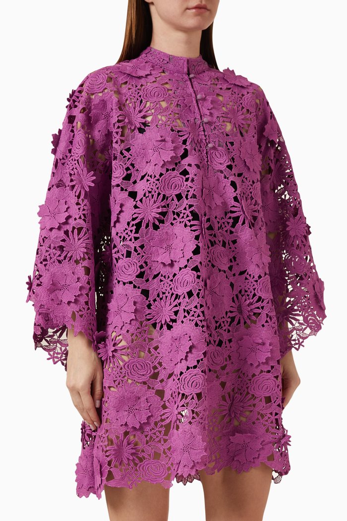 3D Floral Lace Mini Kaftan, Purple