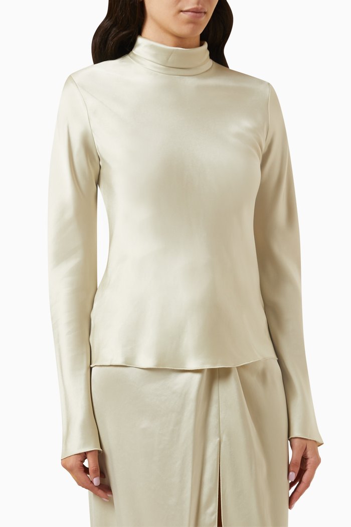 

Eva Slip Turtleneck Top in Satin, Neutral