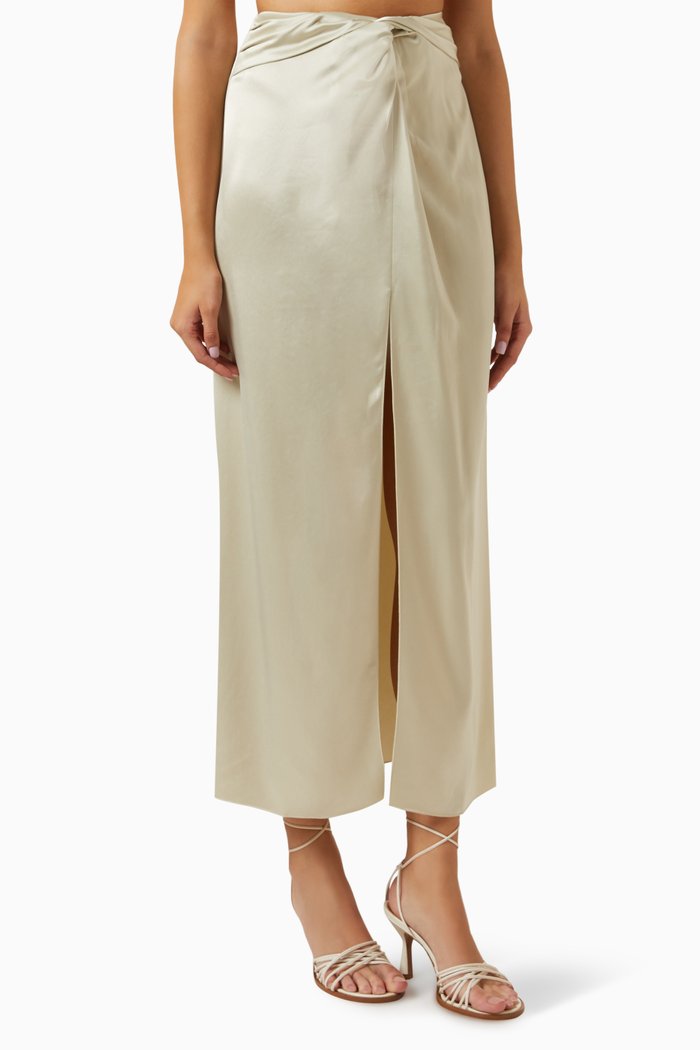 

Heida Twist Maxi Skirt in Satin, Neutral