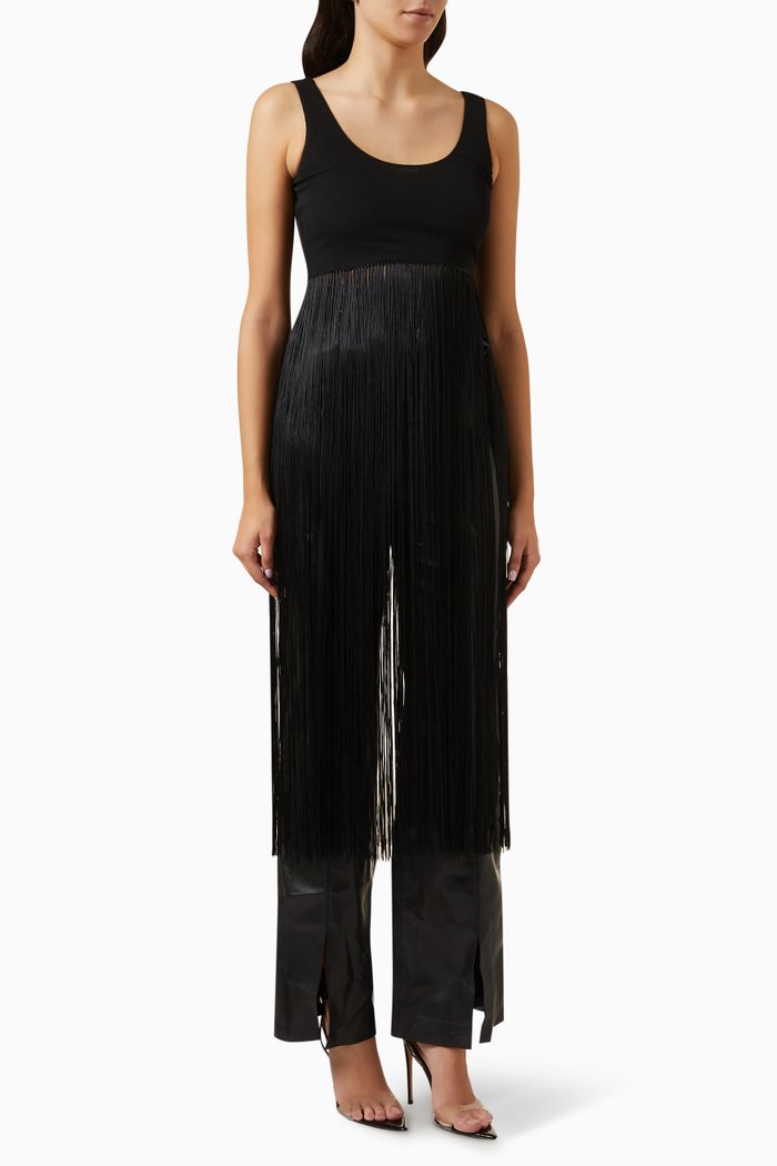 

Fusca Fringed Bralette in Mesh-jersey, Black