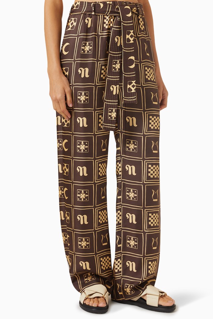 

Jadine Printed Pants in Silk-twill, Brown