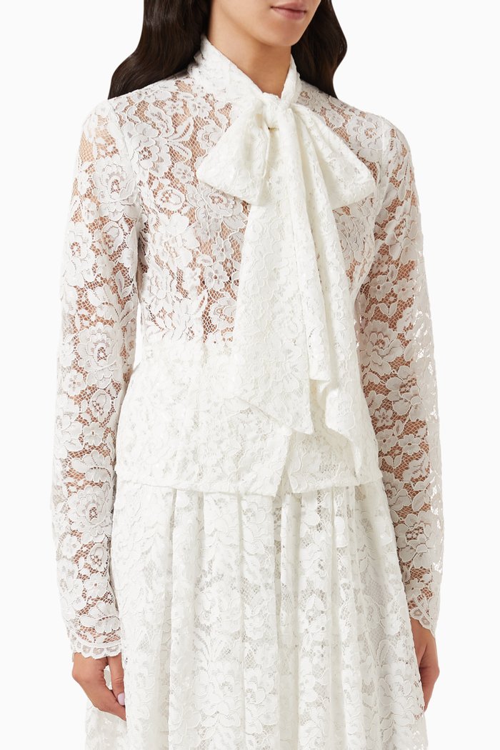 

Bow Shirt in Lace, White