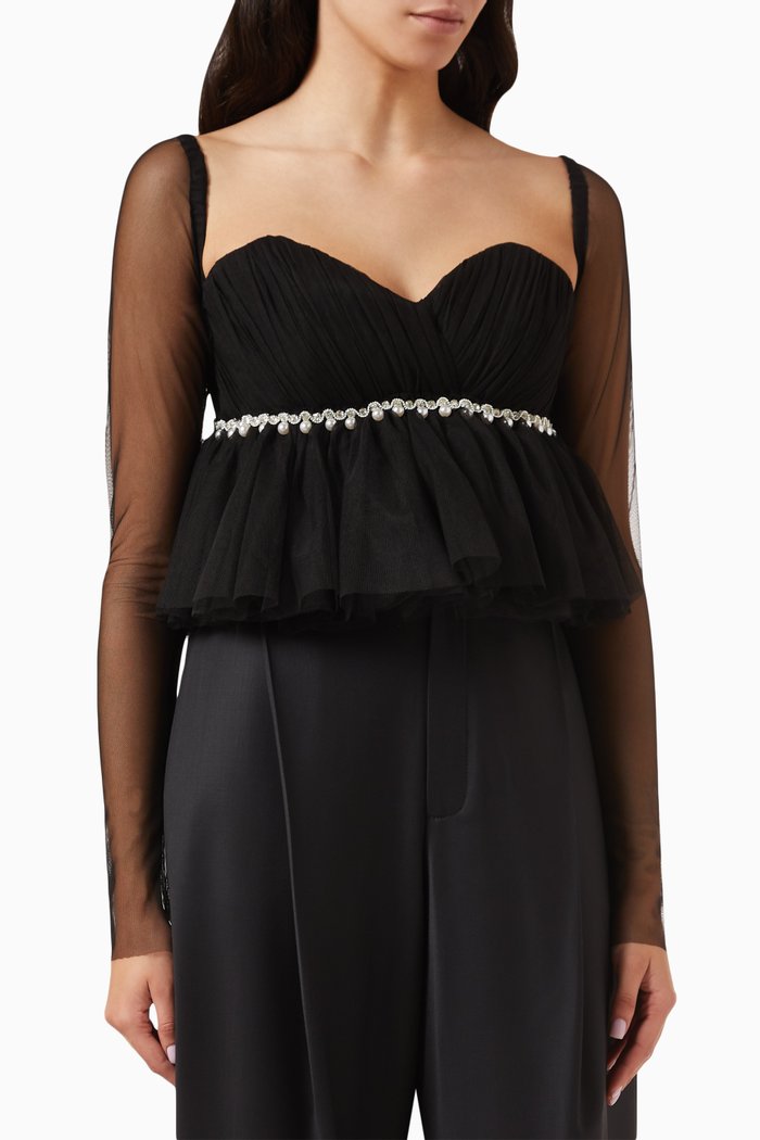 

Crystal-embellished Peplum Top, Black
