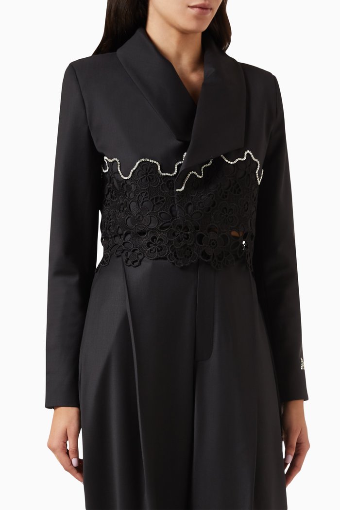 

Lace Cropped Blazer in Wool Gabardine, Black