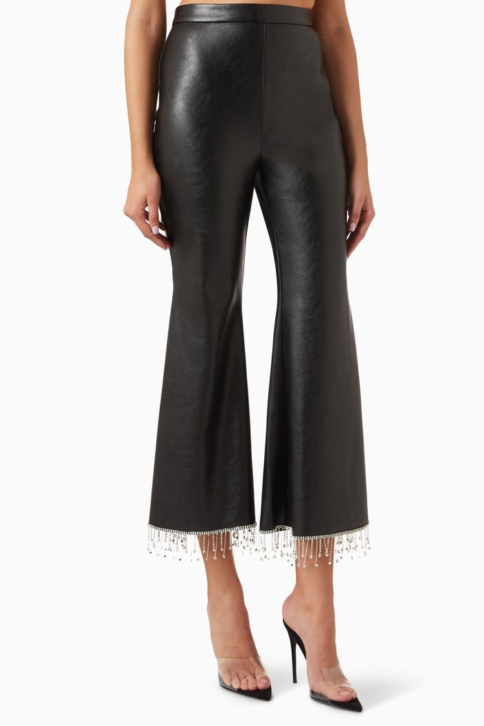 

Crystal-embellished Fringe Pants in Vegan Leather, Black