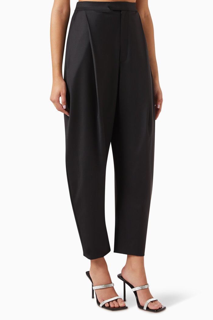 

High-waist Pants in Wool Gabardine, Black
