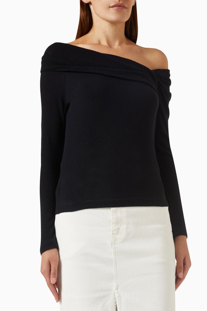 

One-shoulder Top in Cashmere-blend Jersey, Black