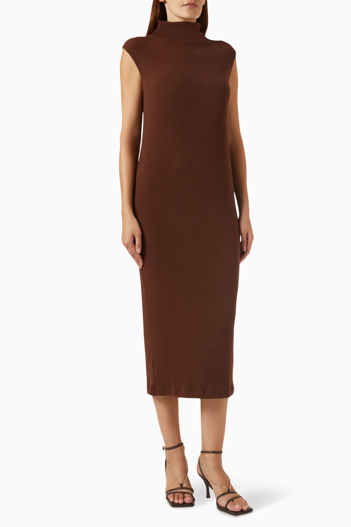 

Turtleneck Sweater Midi Dress in Viscose-knit, Brown