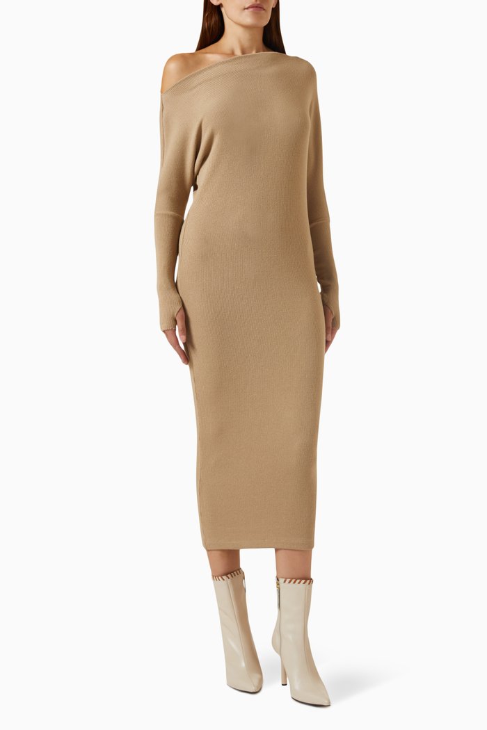 

Slouch Sweater Midi Dress in Viscose-knit, Neutral