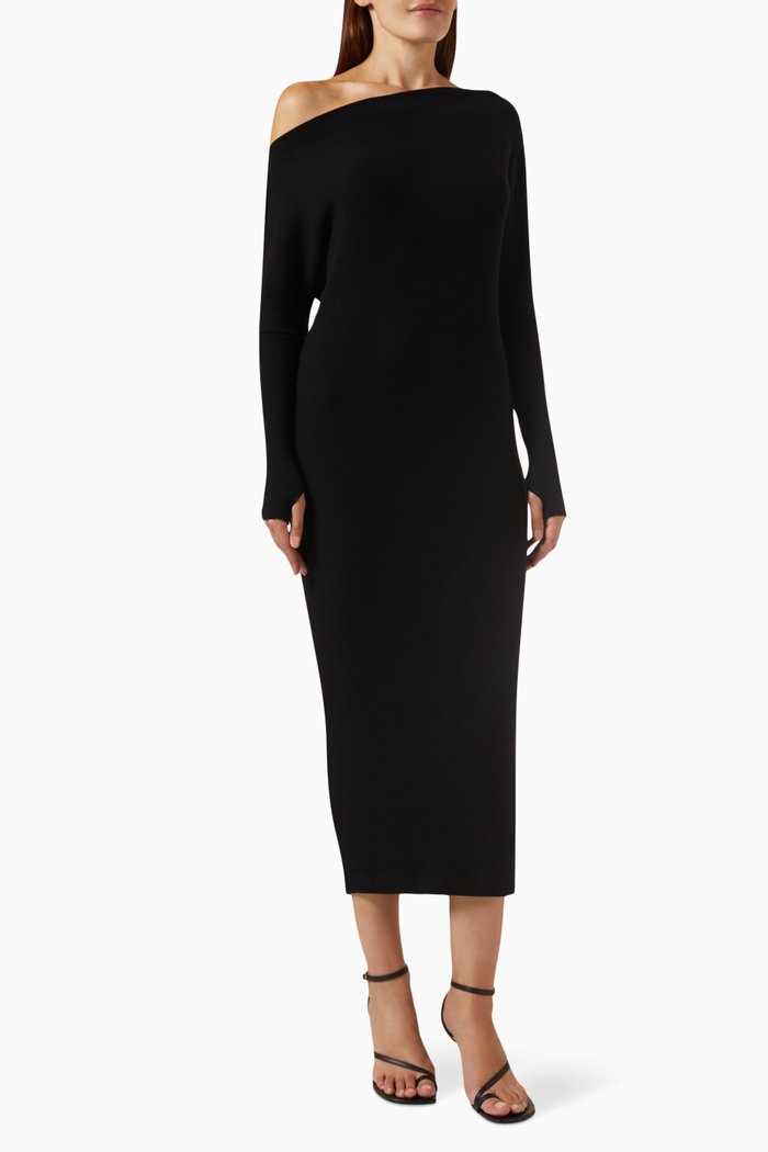 

Slouch Sweater Midi Dress in Viscose-knit, Black