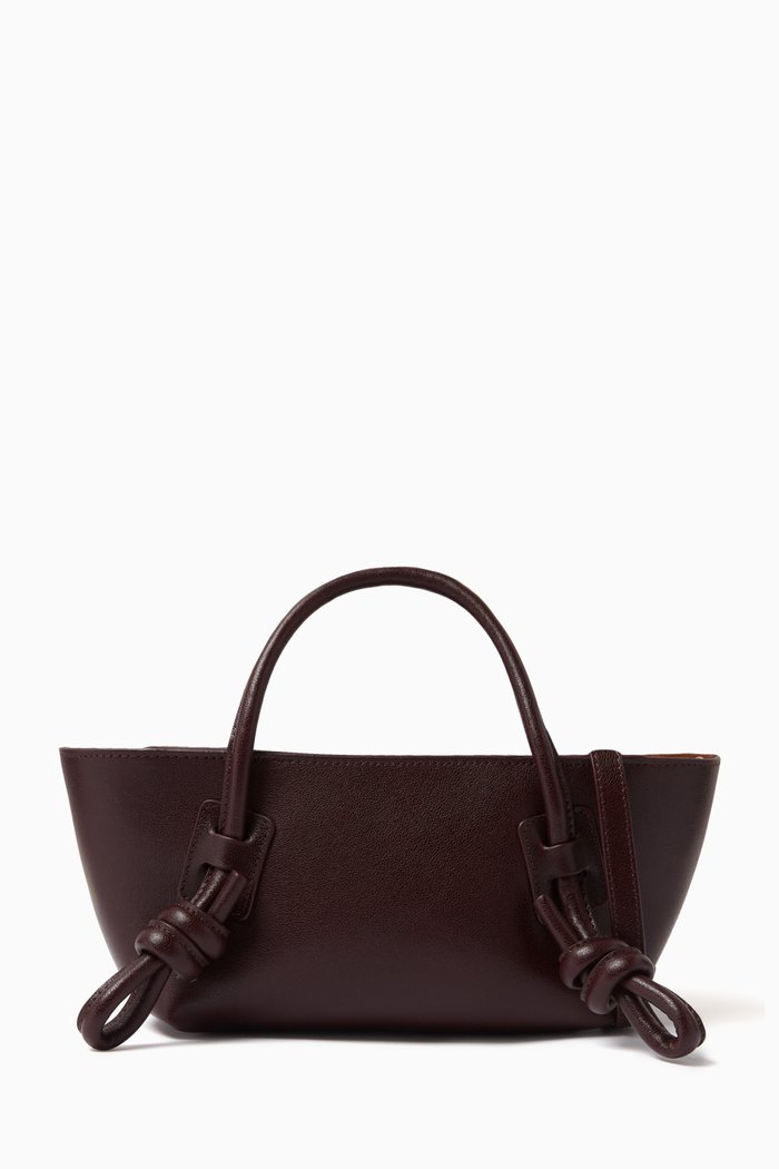 Mini Fleca Baguette Shoulder Bag in Calf-leather, Burgundy
