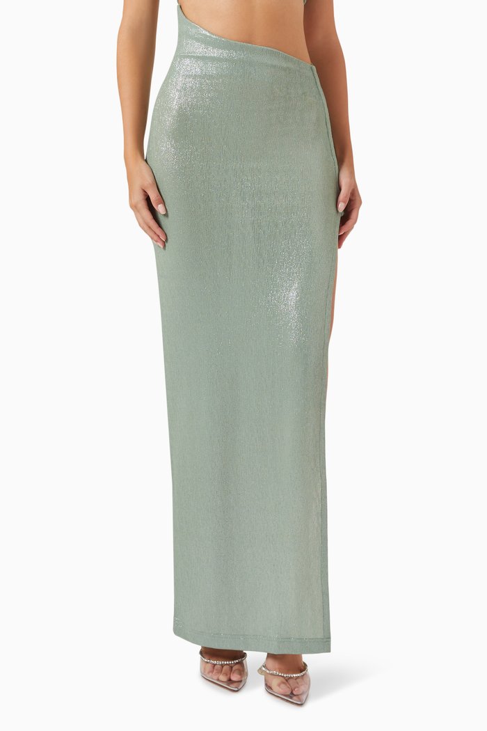 Slanted Waist Maxi Skirt, Green