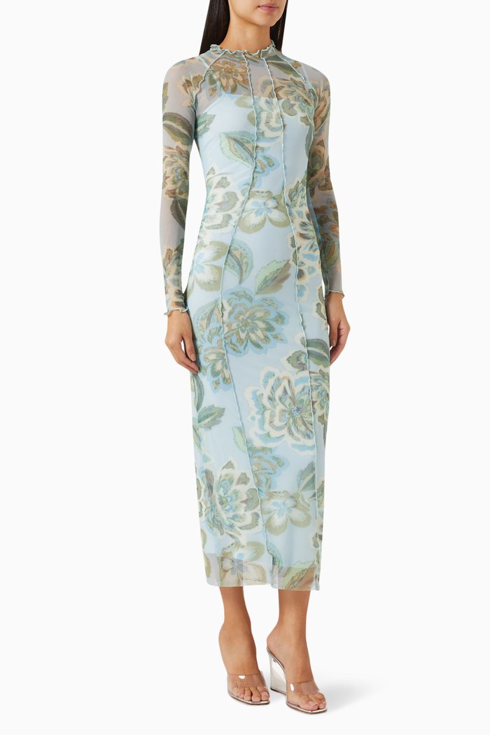 

Jean Printed Midi Dress in Mesh, Multicolour