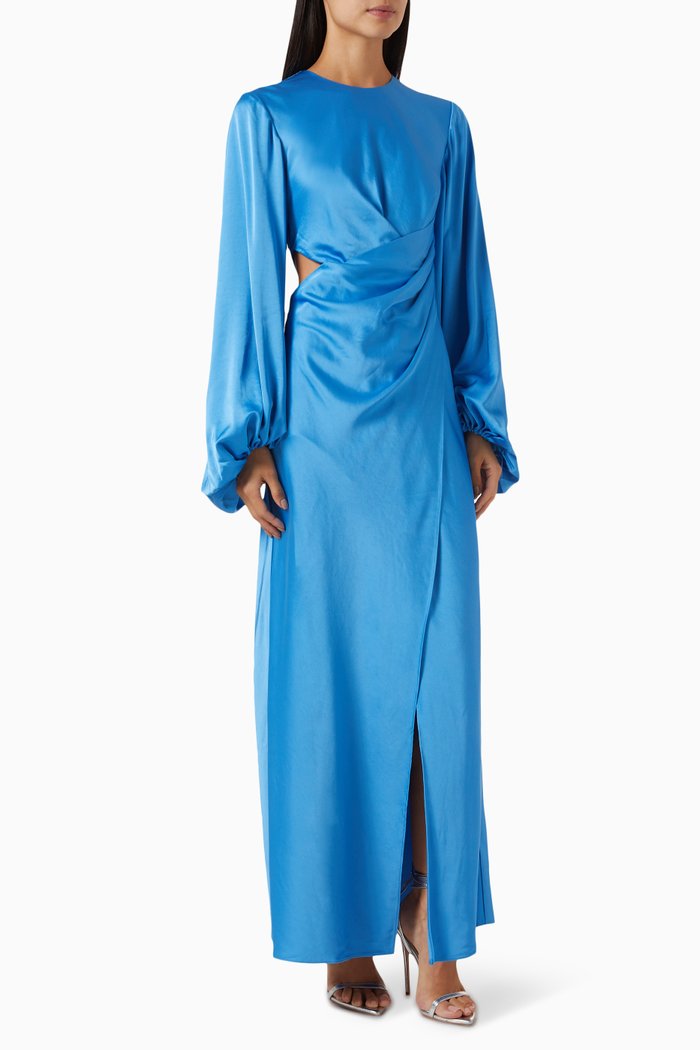 Lara Maxi Dress in Satin, Blue