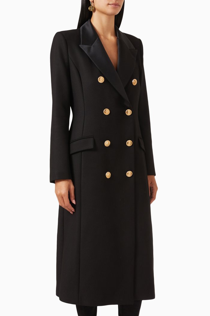 

Tuxedo Longline Coat in Crepe, Black